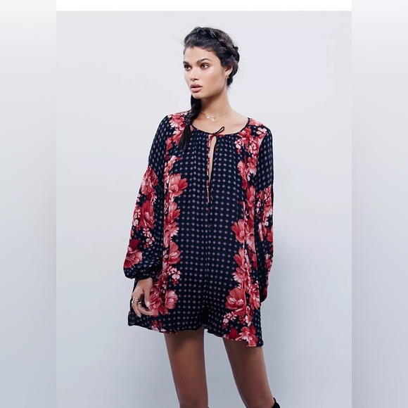 FP Movement by Free People Navy and Red Floral Romper - Picture 1 of 9